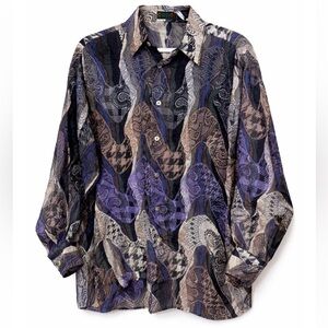 COOGI Vintage Mens Abstract 100% Silk Button Down Shirt